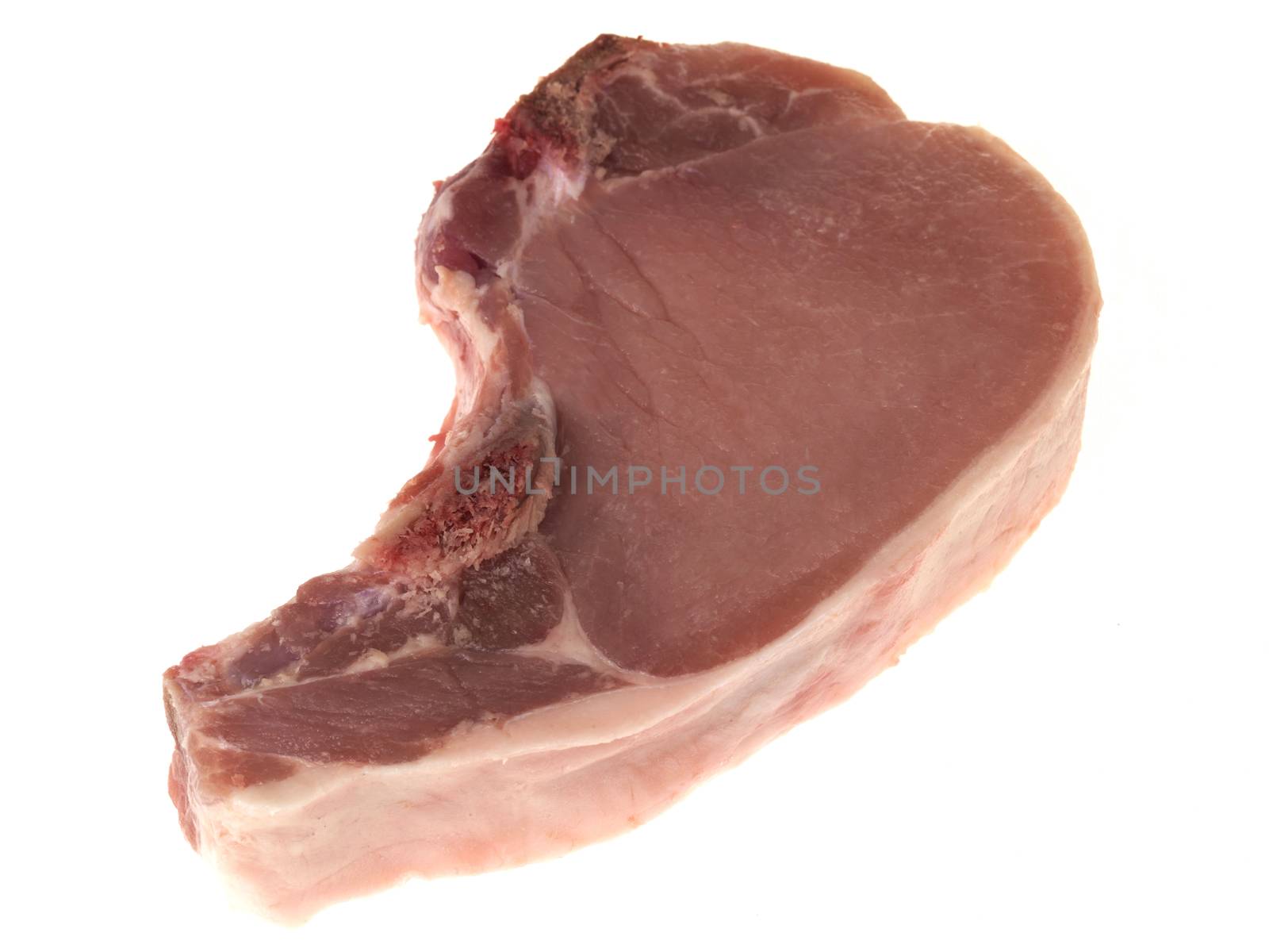 Raw Uncooked Pork Chop Meat Isolated White Backgorund