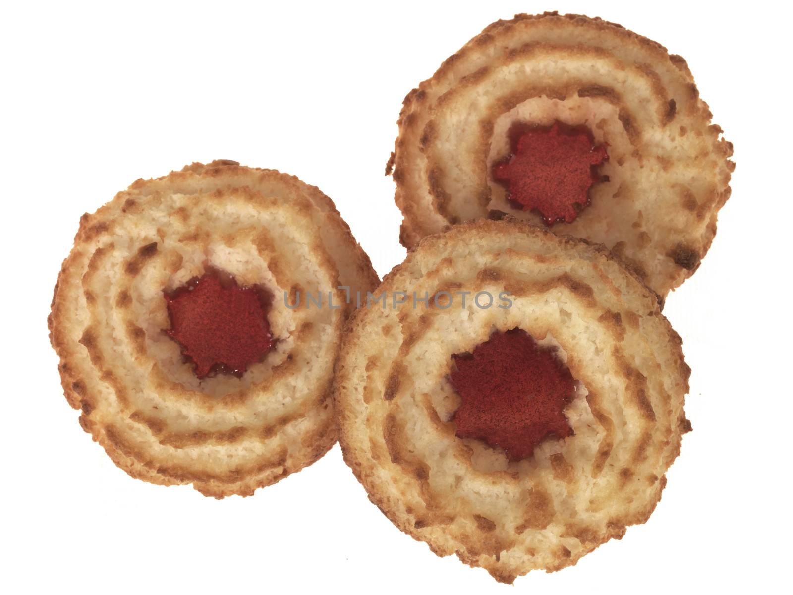 Coconut Jam Ring Biscuits snacks Isolated White Background