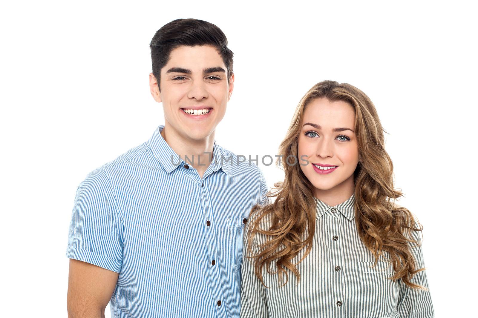 Lovely young couple isolated on white