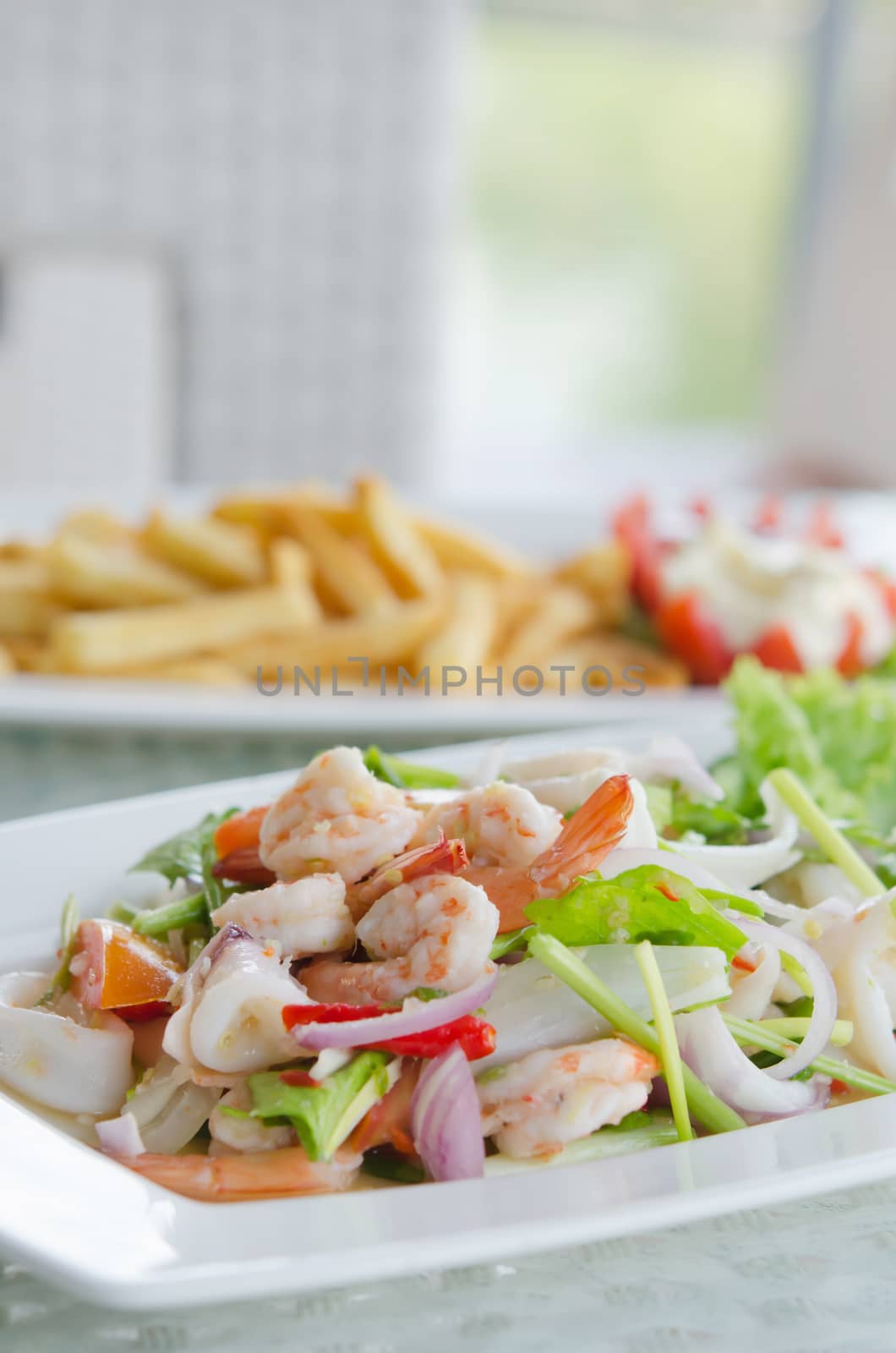 mixed  vegetable and  shrimp, Thai spicy salad