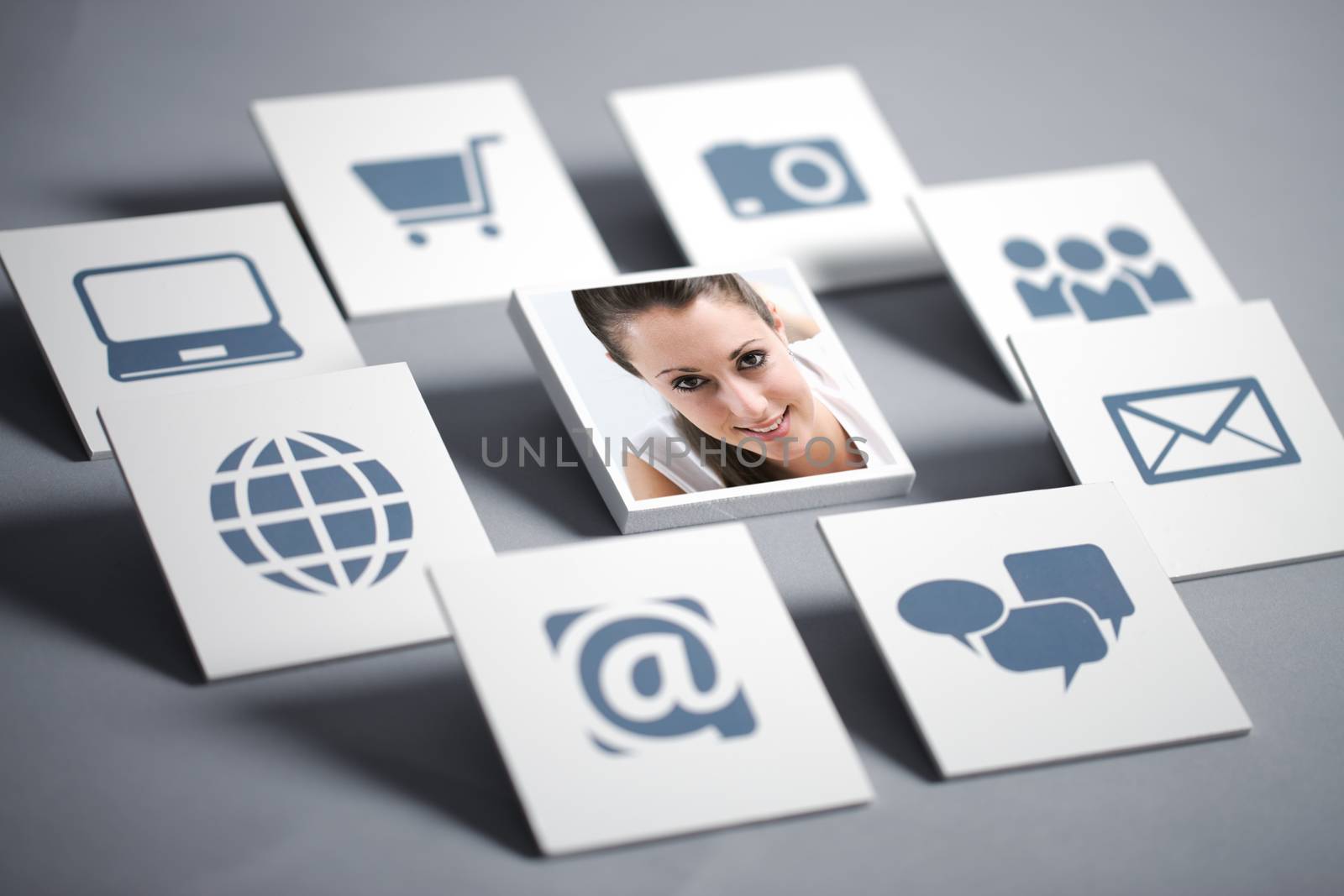 Portrait of smiling girl with tecnology icons