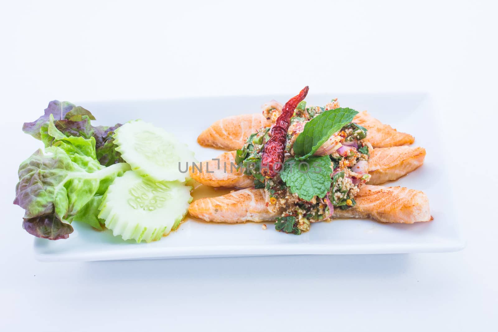 Spicy salmon is food thailand