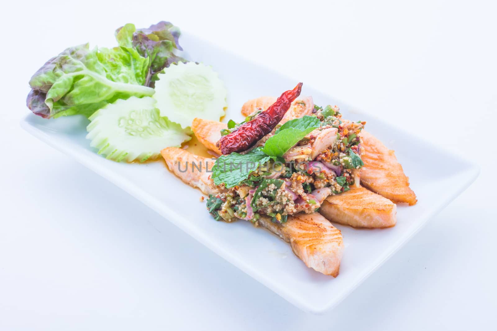 Spicy salmon is food thailand