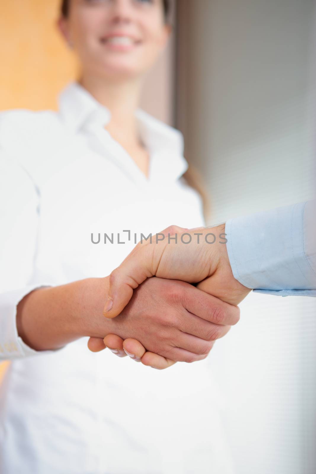 Cropped image of two executives shaking hands 