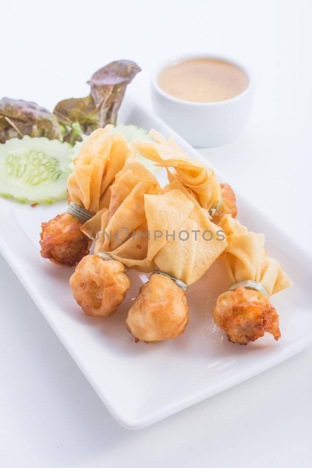 Fried pork dumplings wrapped is food thailand