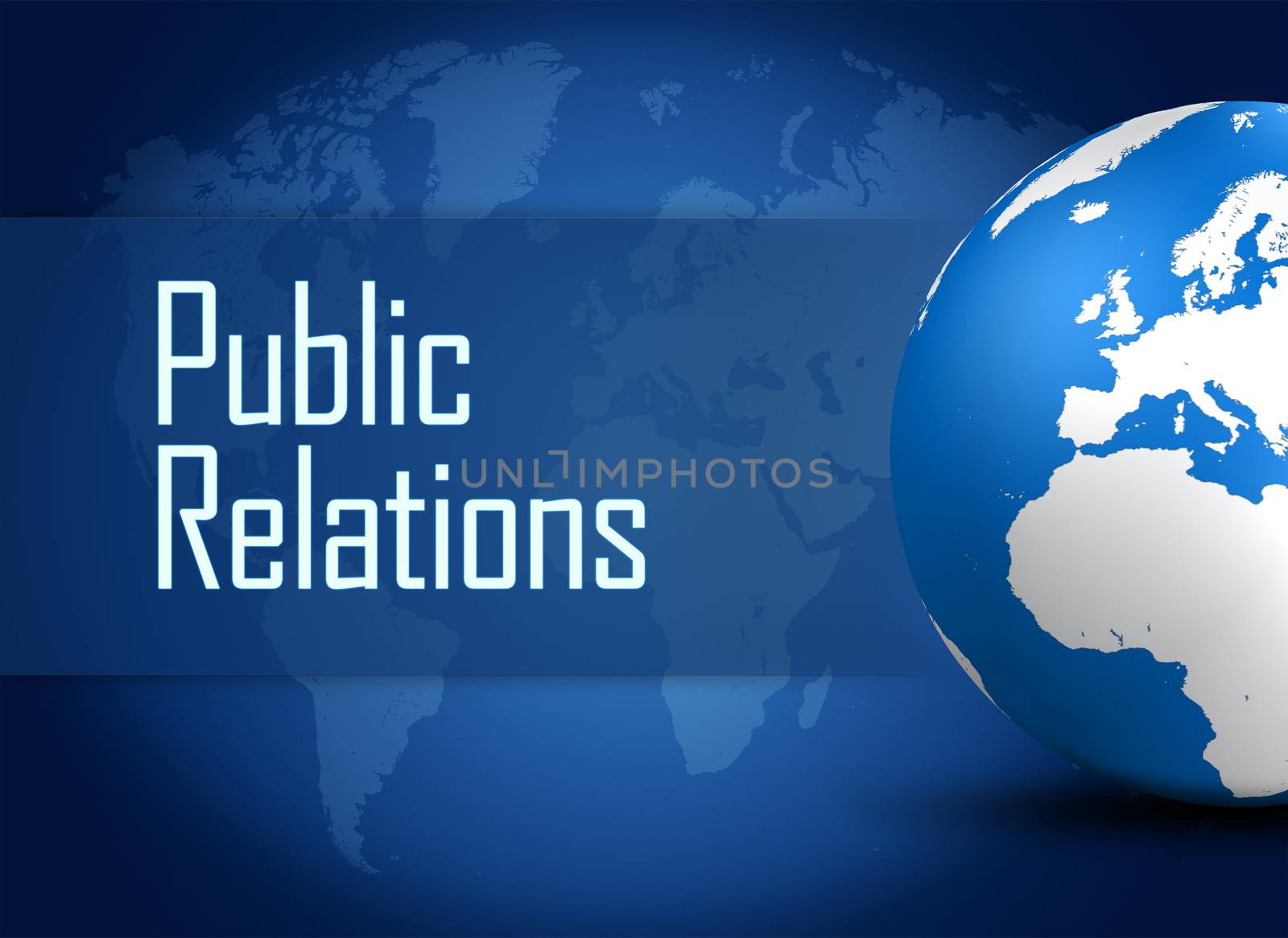 Public Relations concept with globe on blue background