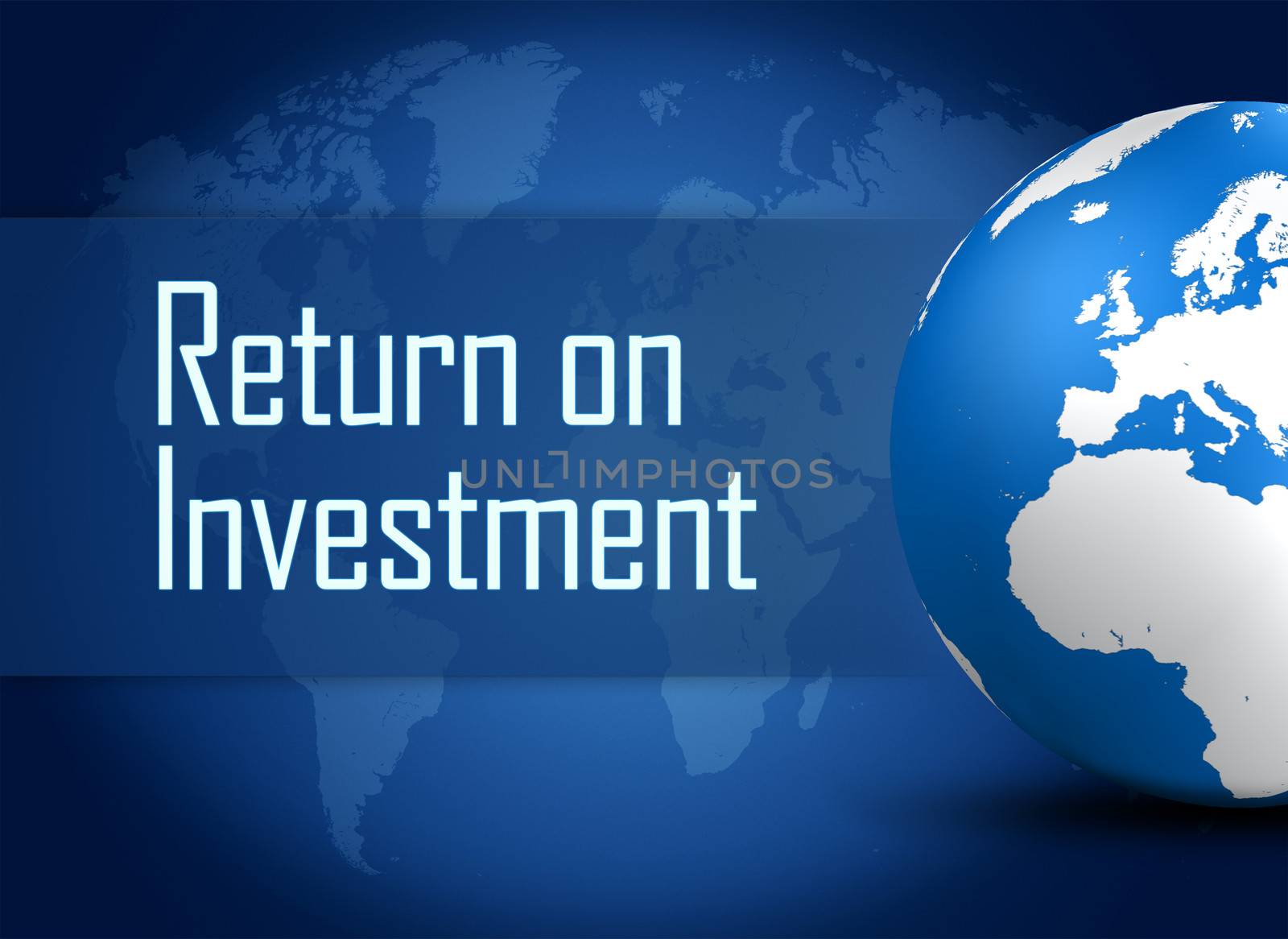 Return on Investment concept with globe on blue background