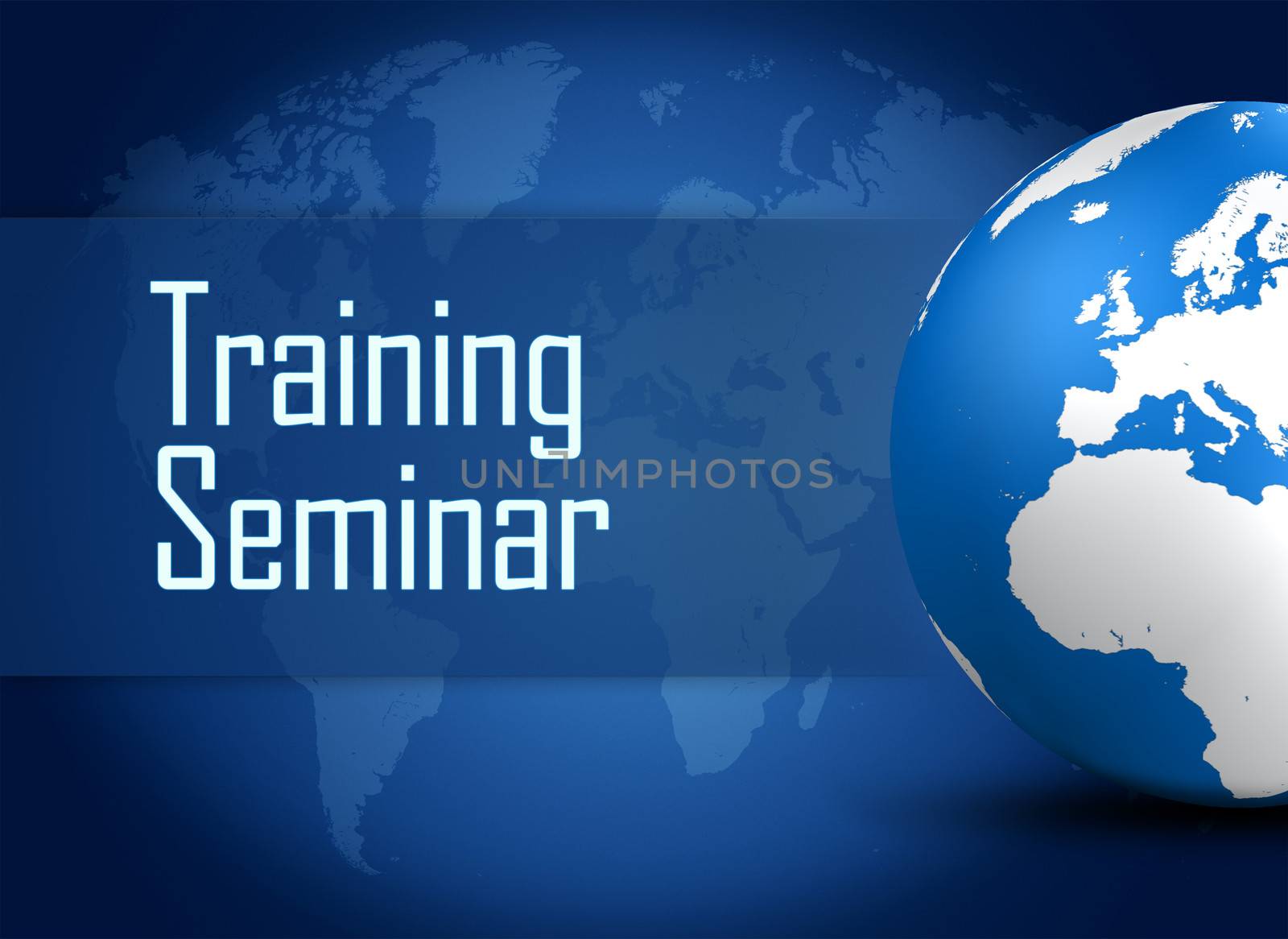 Training Seminar concept with globe on blue background