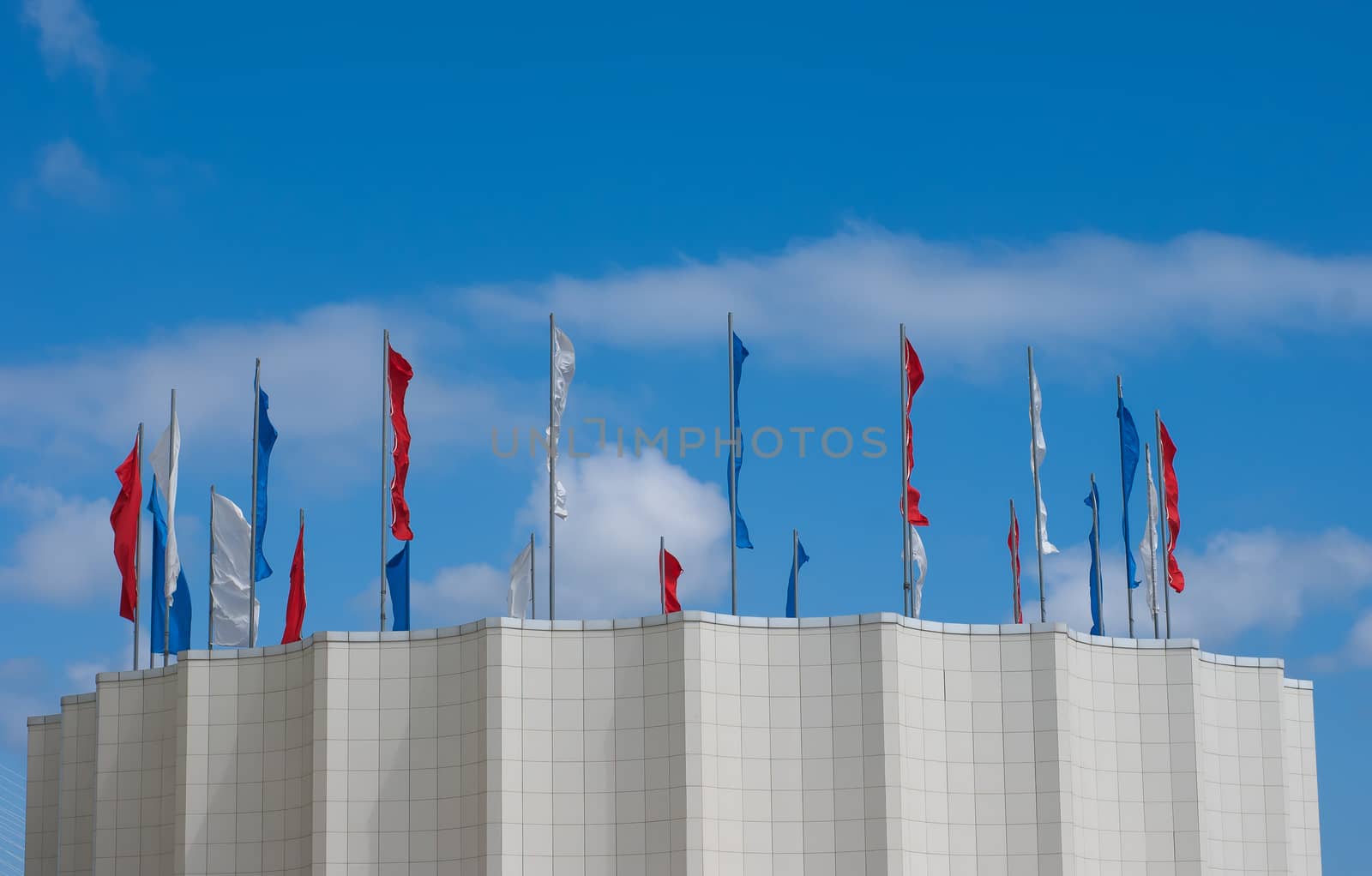 Roof with flags in the city of Vladivostok