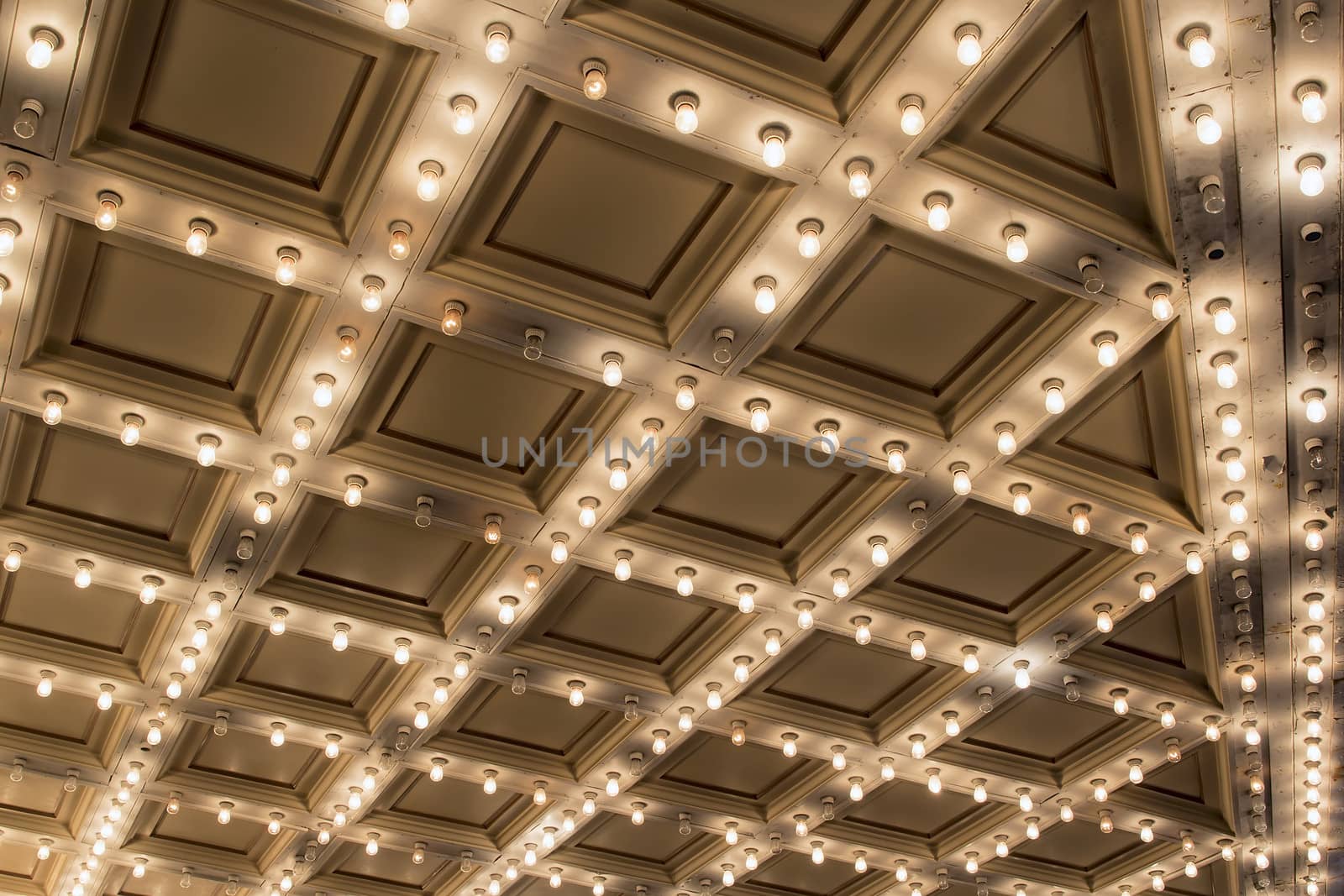 Old Historic Broadway Theater Marquee Ceiling Blinking Lights