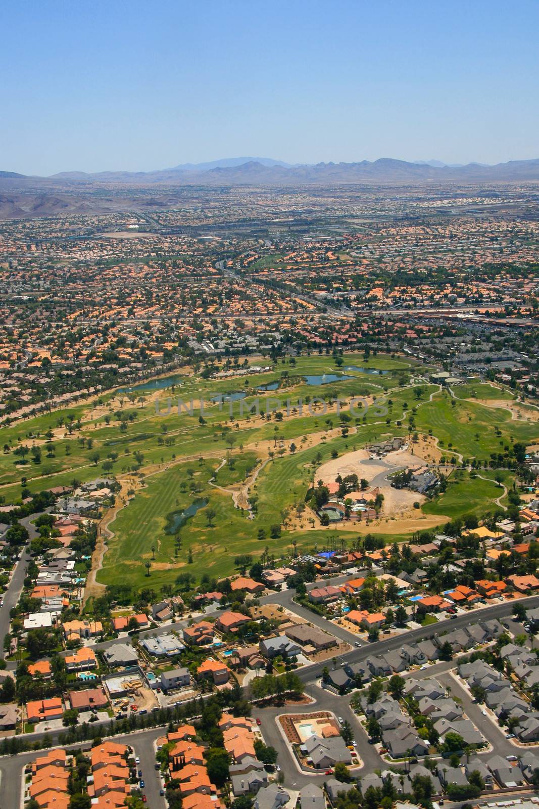 Aerial photo of Las Vegas suburbs on a sunny day. Nevada, United States of America.