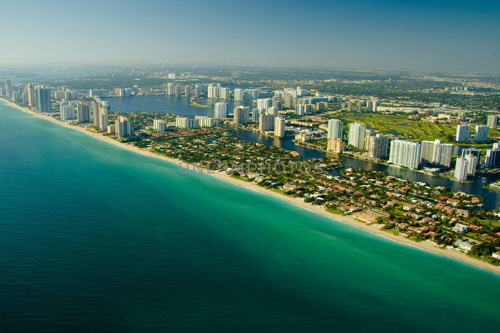Aerial view of Miami beach and skyline, Florida, U,S,A,