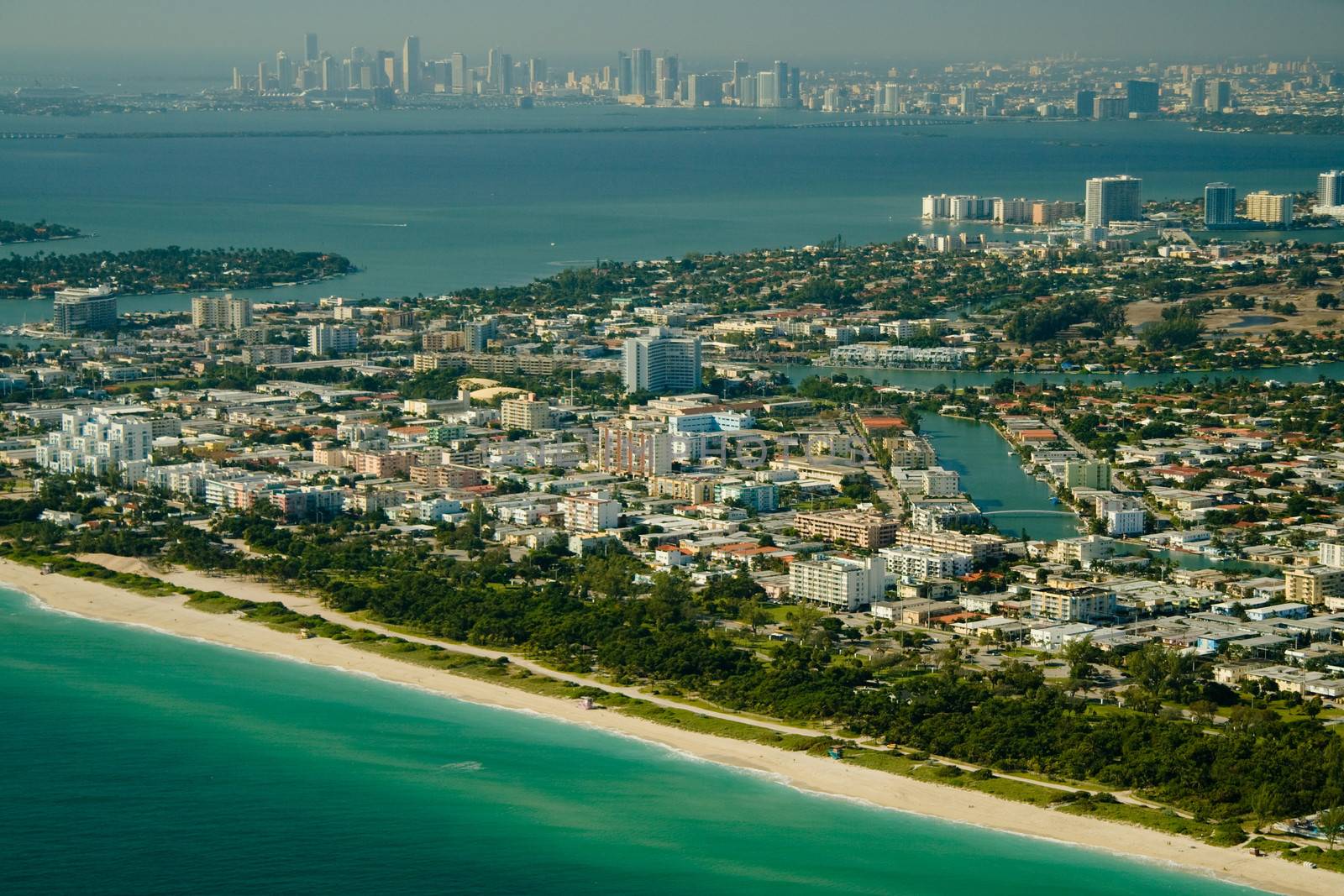 Aerial view of Miami beach and waterfront, Florida, U.S.A.