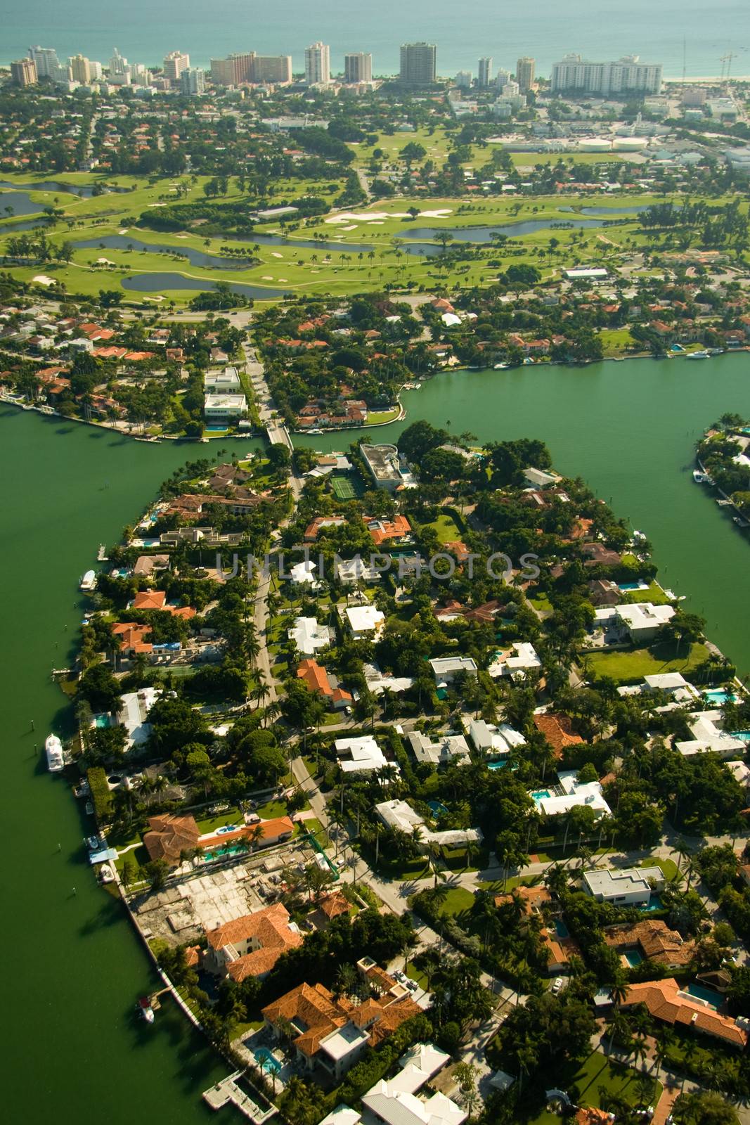 An aerial view of generic residential area in Miami, Florida.