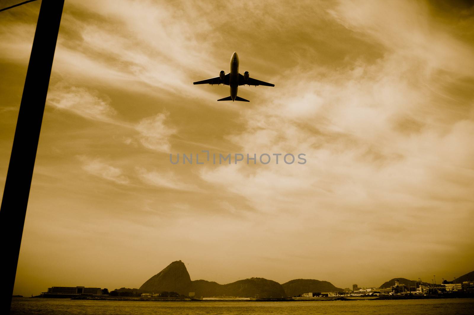 View of an airplane flying over the city of Rio de Janeiro, Brazil