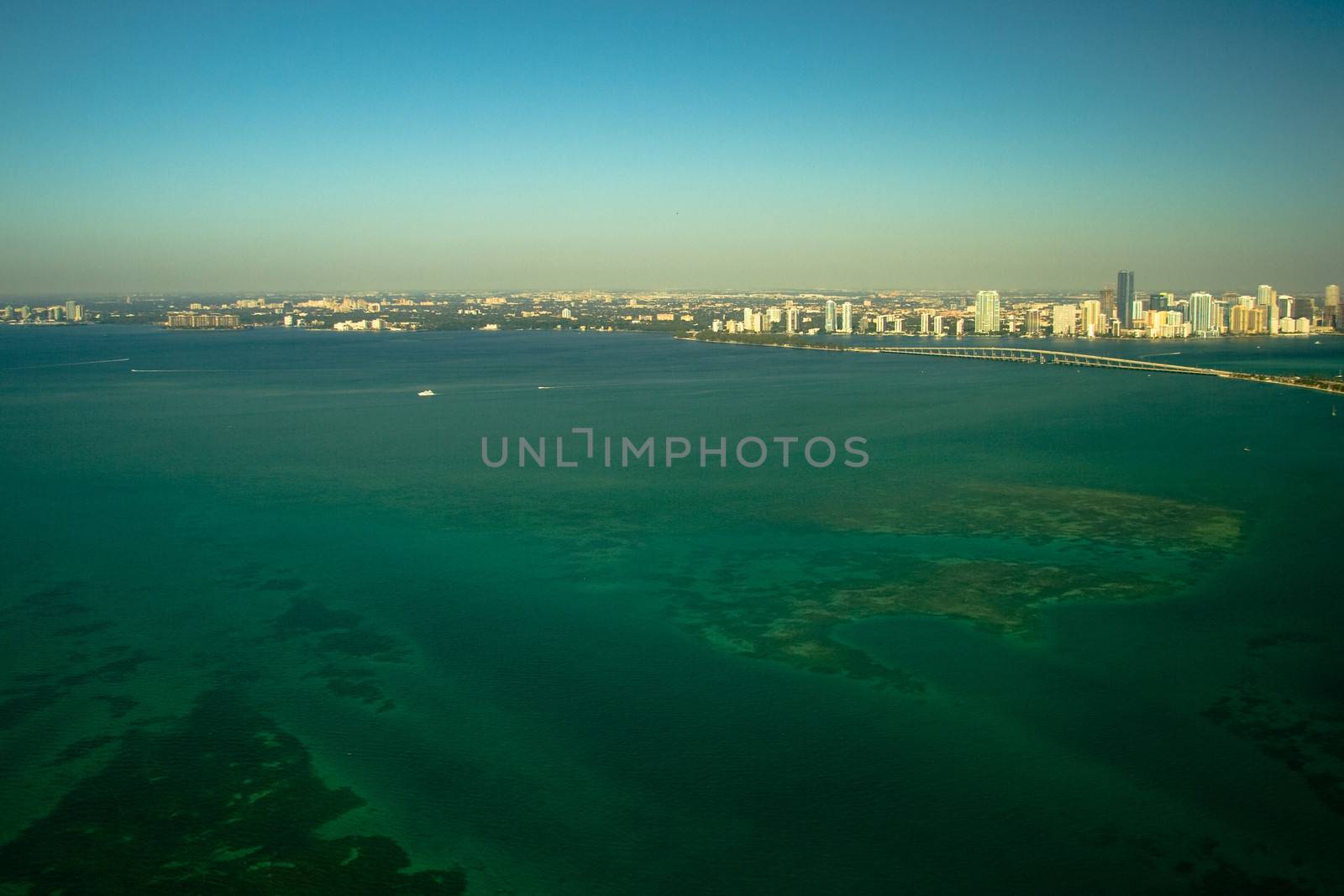 Aerial view of the Atlantic Ocean with Miami city in the background, Miami-Dade County, Florida, USA