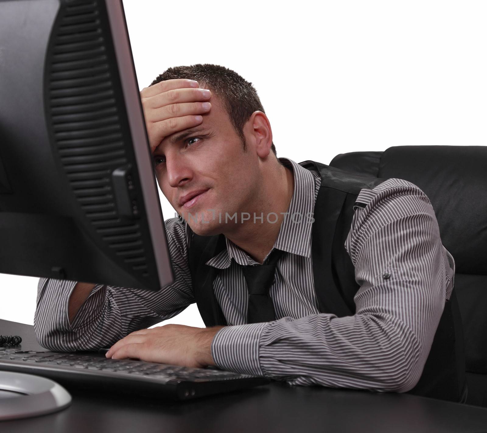 Unhappy Young Man in Front of the Computer by RazvanPhotography