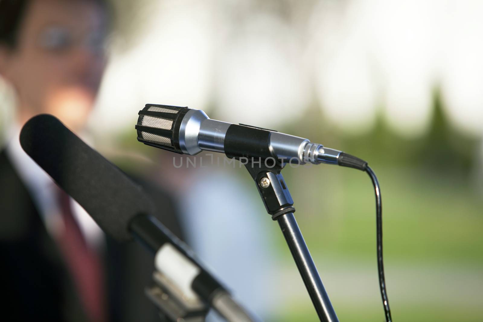 Microphone where a speaker is about to make his presentation, speech