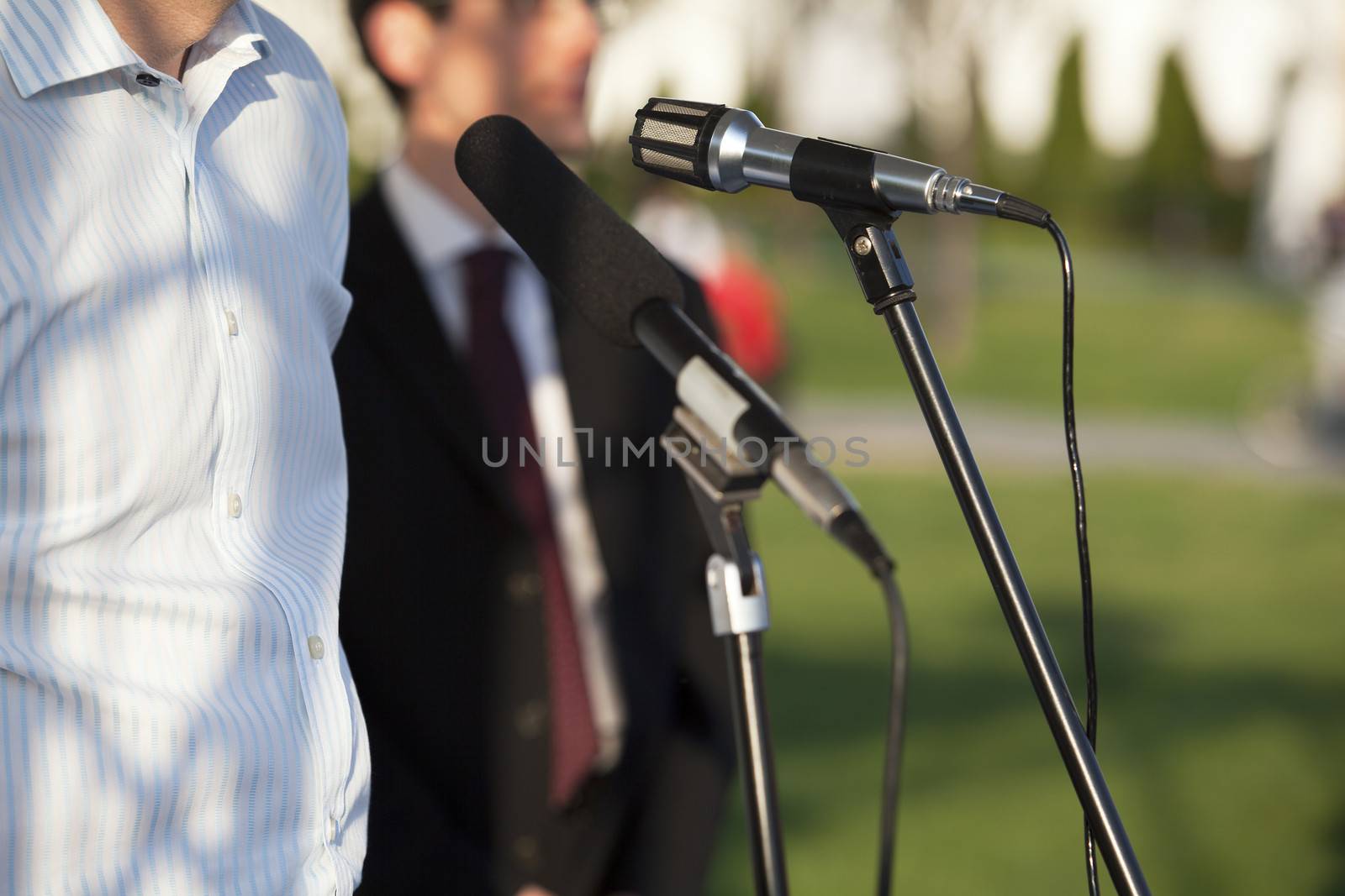 Microphone where a speaker is about to make his presentation, speech