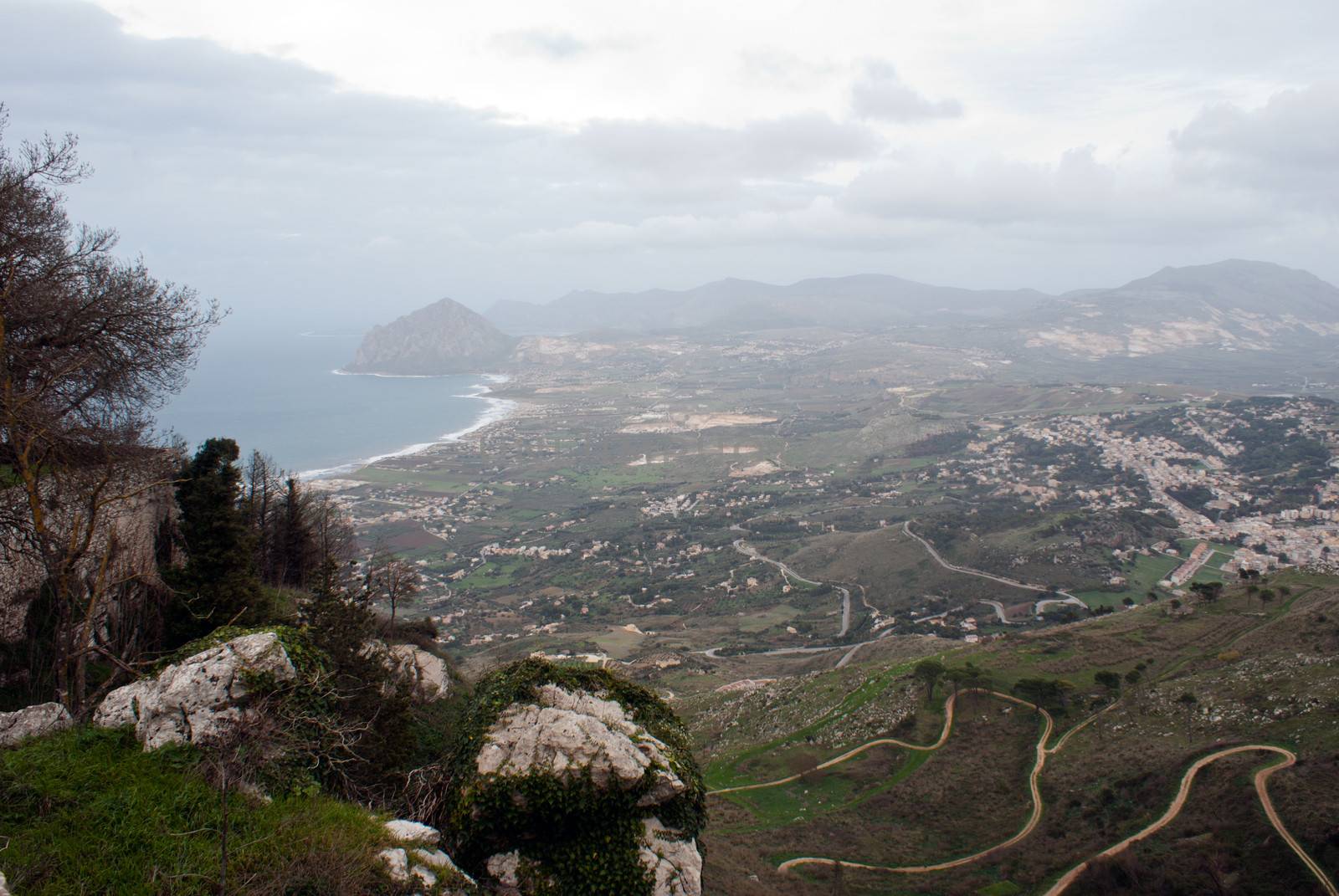 View from Erice near Trapani, Sicily. On the background, the reserve of mount Cofano