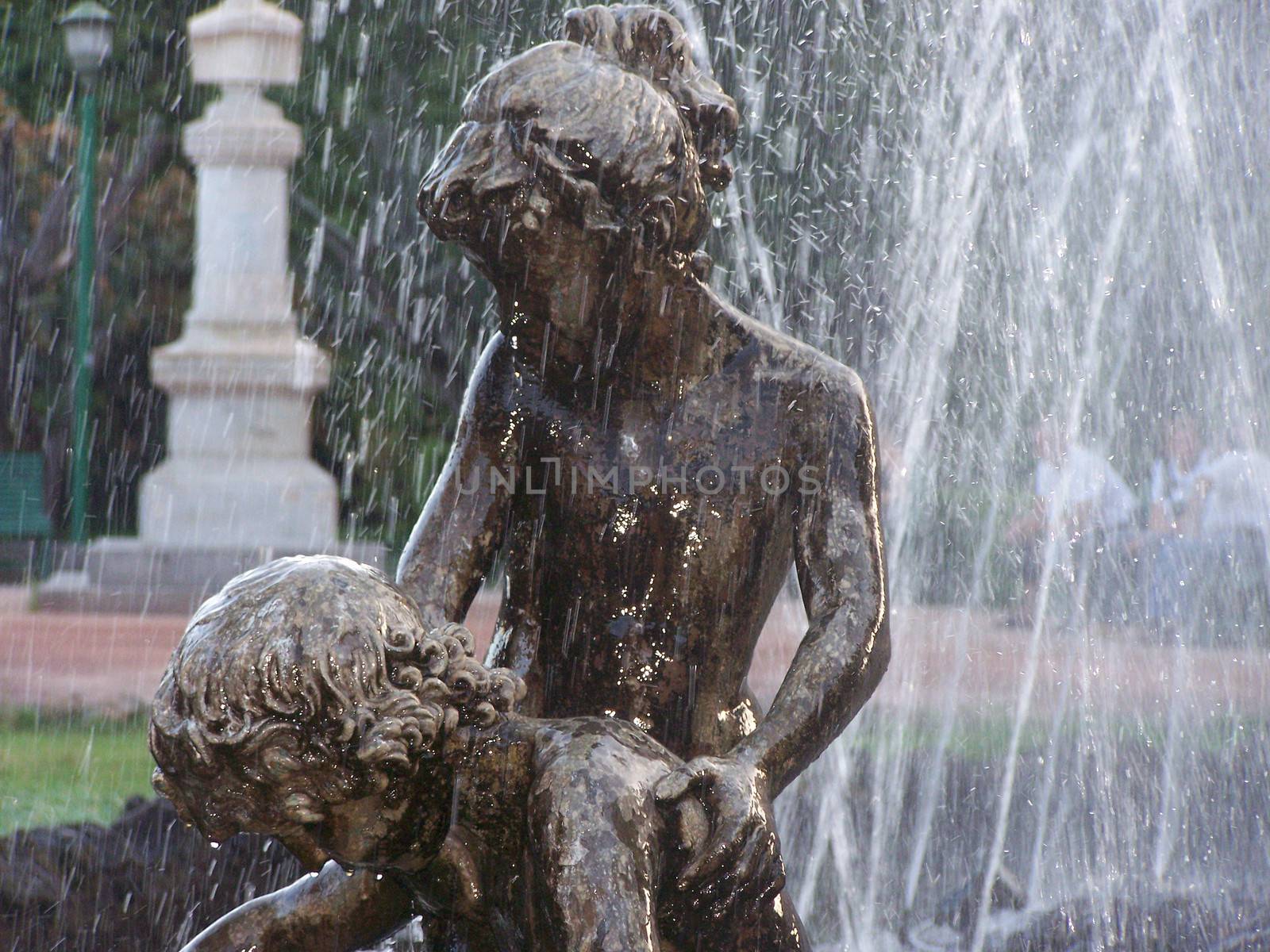Fountain with splashes in Palermo. english garden