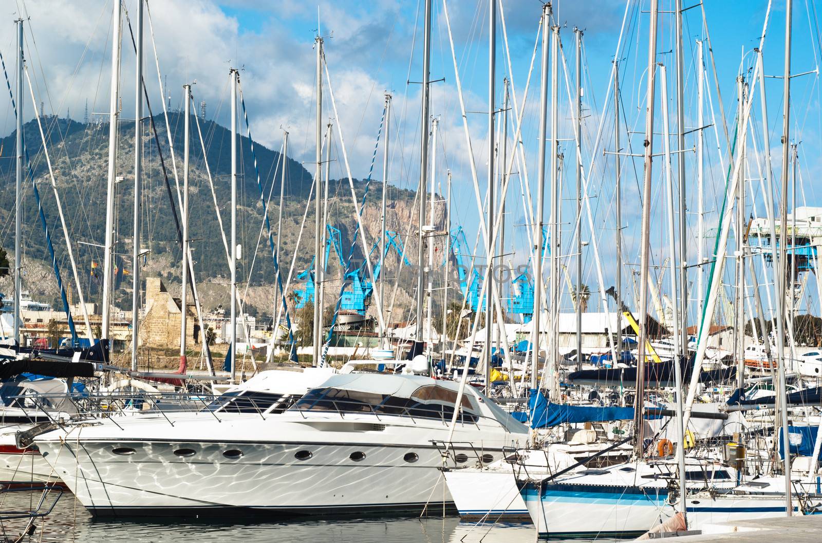 yachts and boats in old port in Palermo called Cala, Italy