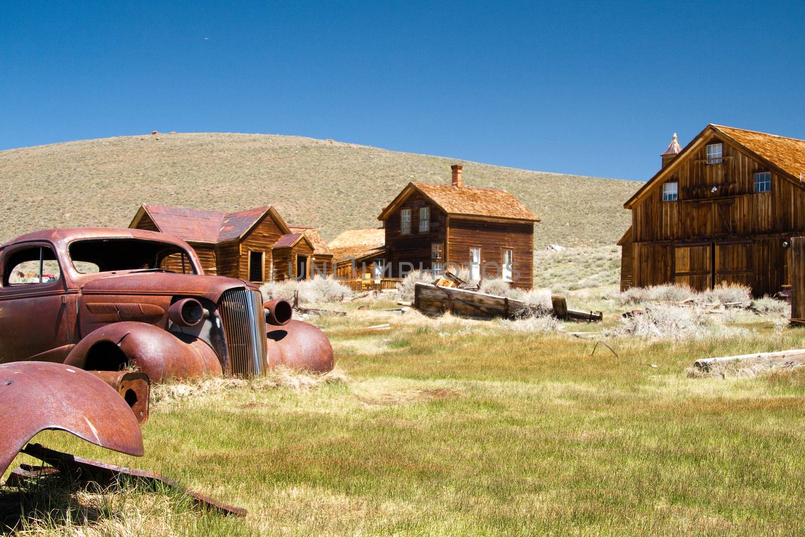 Scenic view of Bodie State Historic Park, a gold mining ghost town in California, U.S.A.