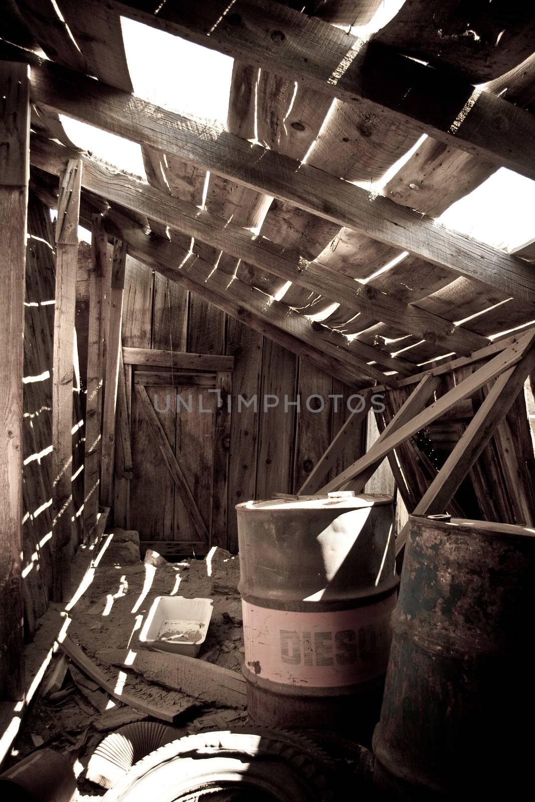 Interior of old wooden building in Bodie State Historic Park, California, U.S.A.