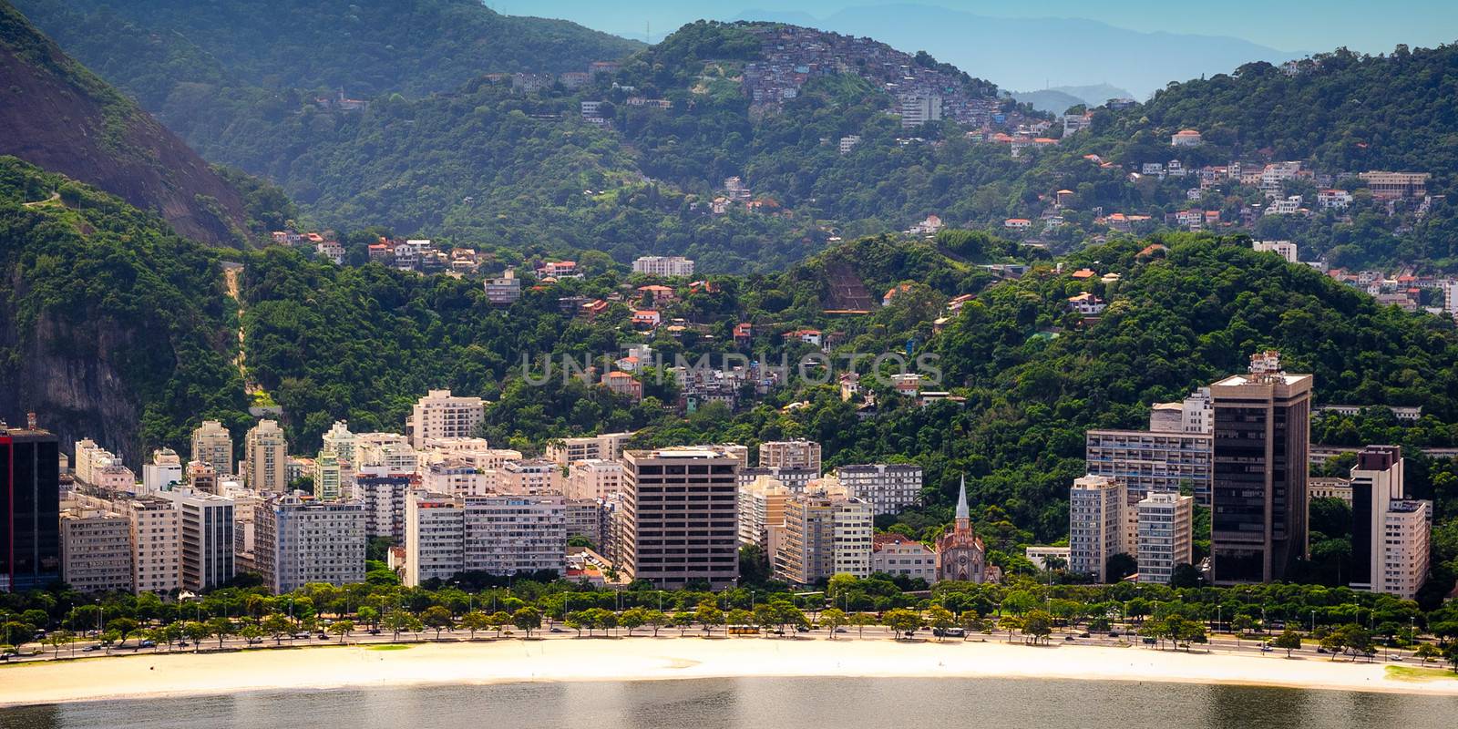 Aerial view of buildings on the beach front, Botafogo, Guanabara Bay, Rio De Janeiro, Brazil