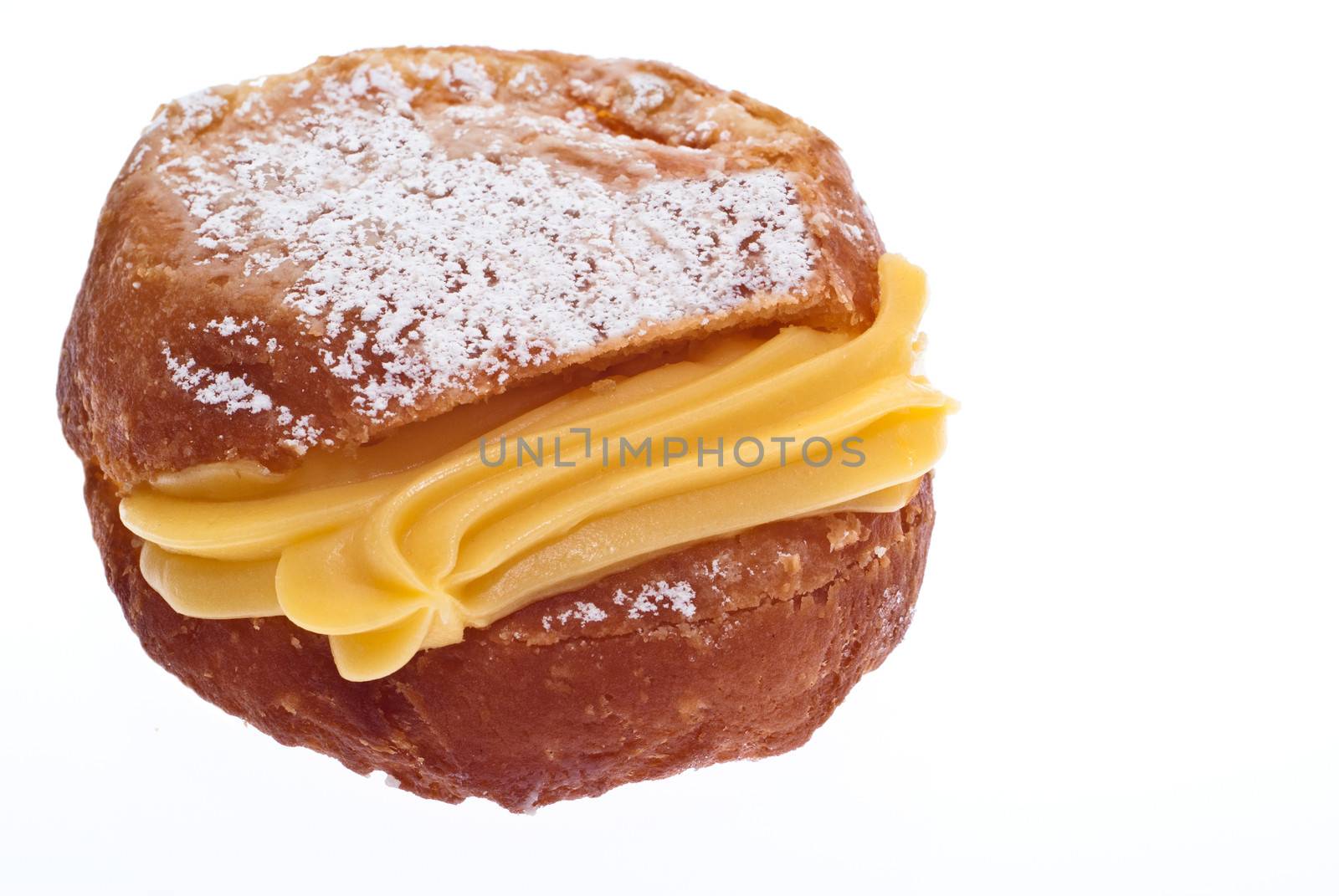  Tasty donut with custard, isolated on white