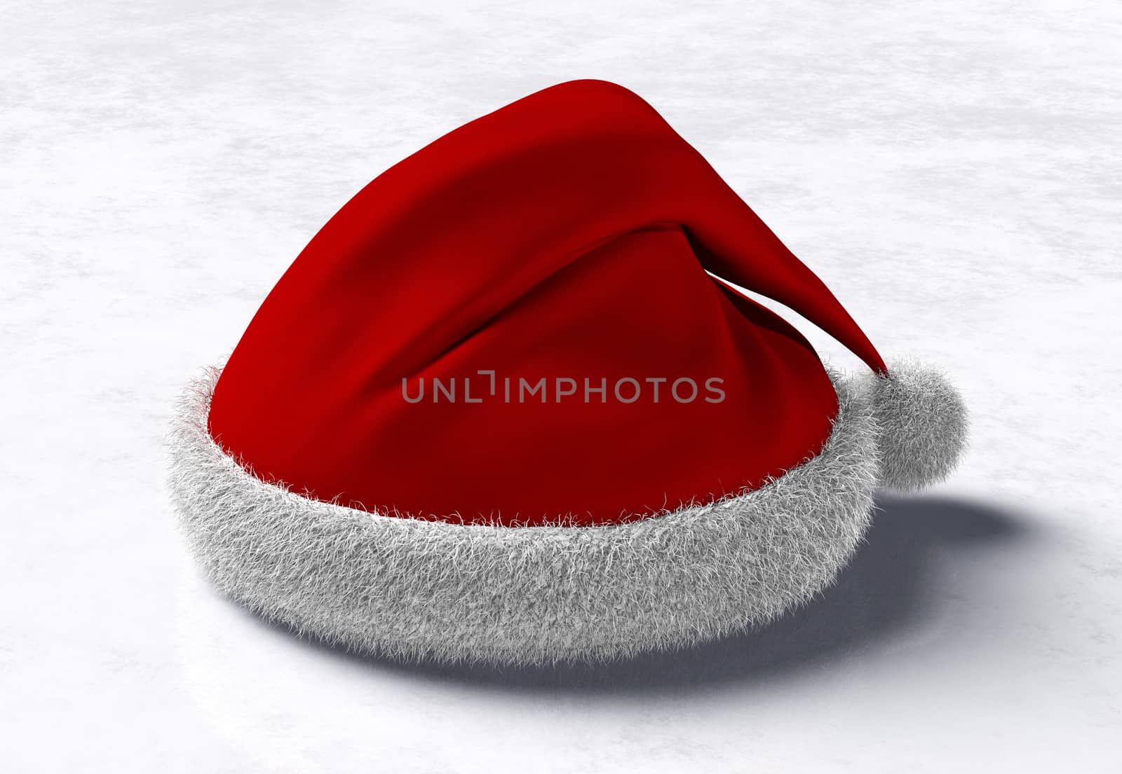 side view of a Santa Claus red hat placed on a white and grey abstract ground