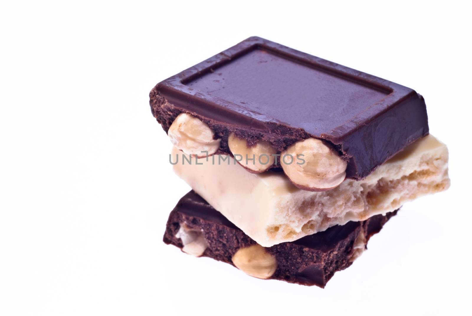 black and white chocolate bars with hazelnuts