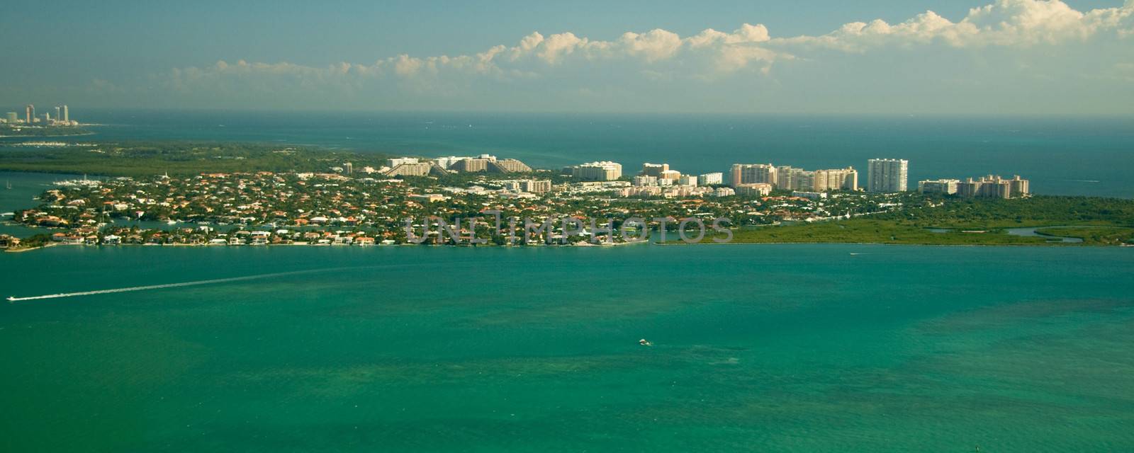 Aerial view of a city at the waterfront, Miami, Florida, USA