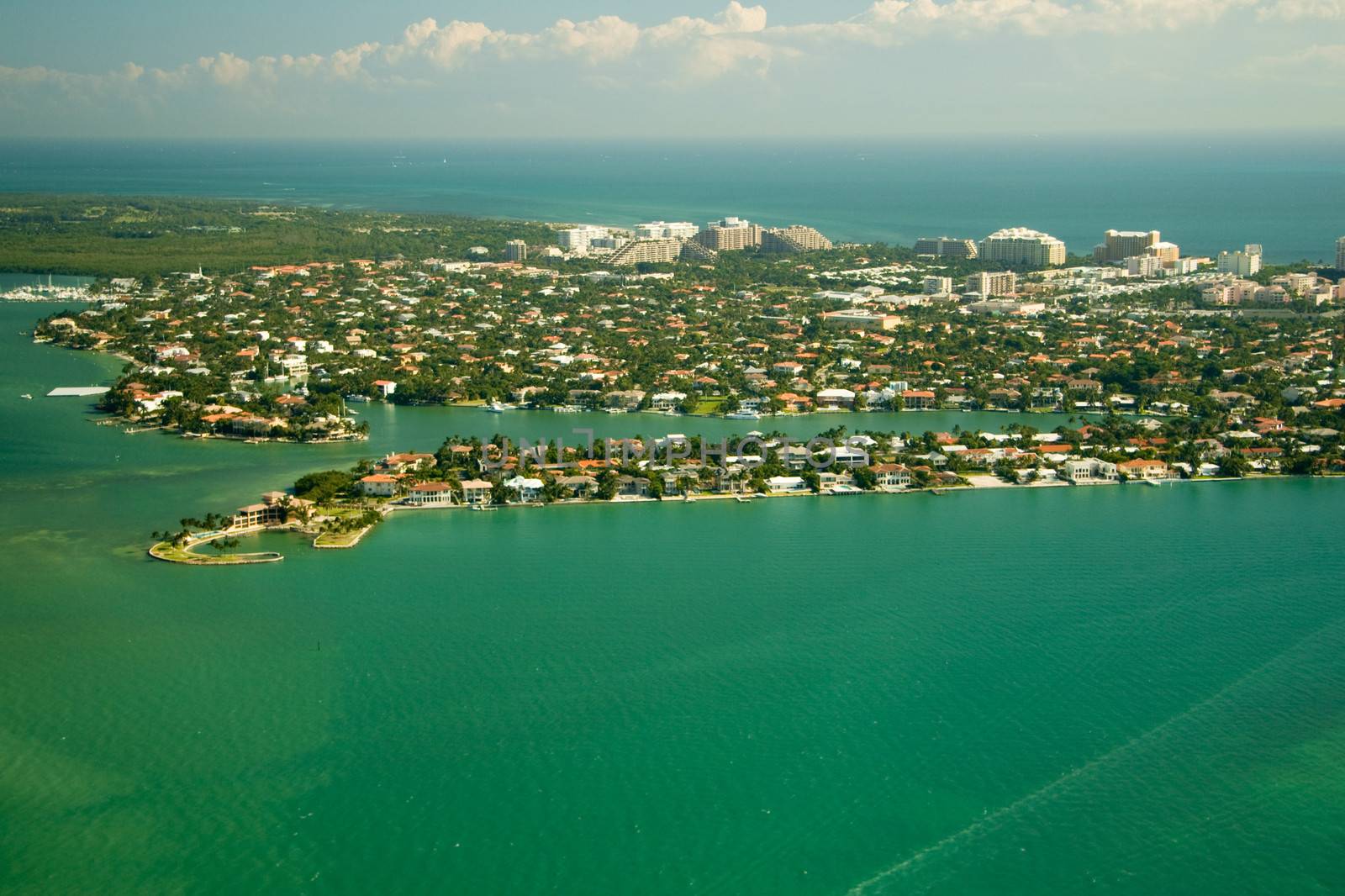 Aerial view of a city at the waterfront, Miami, Florida, USA