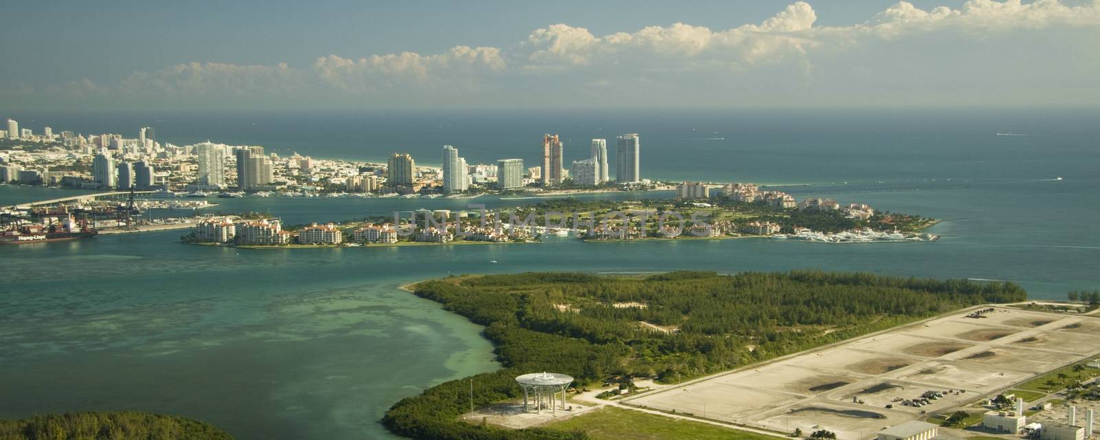 Aerial view of a city at the waterfront, Miami, Florida, USA