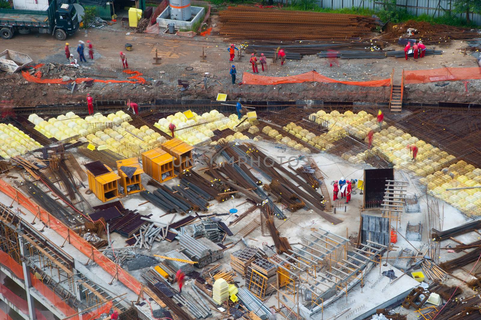 Aerial detailed view of a civil construction site