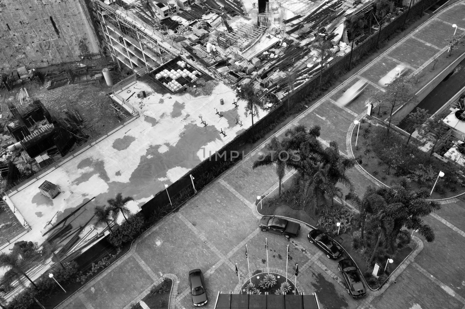 Aerial detailed view of a civil construction site