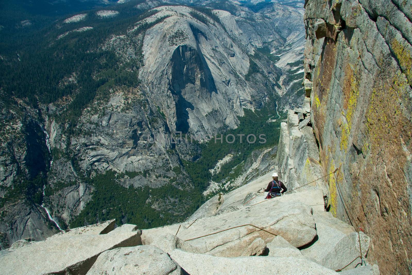 A climber on the Half Dome in the Yosemite National Park, California.