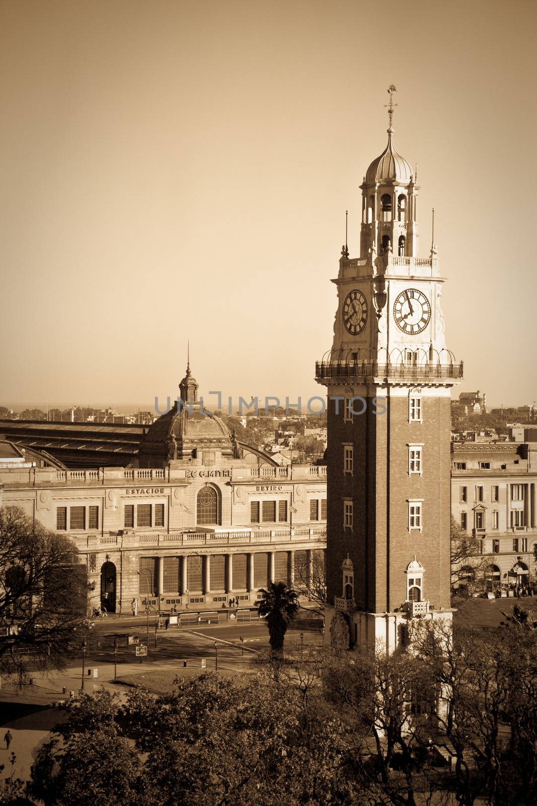 High angle view of Torre Monumental, Plaza Libertador General San Martin, Retiro, Buenos Aires, Argentina