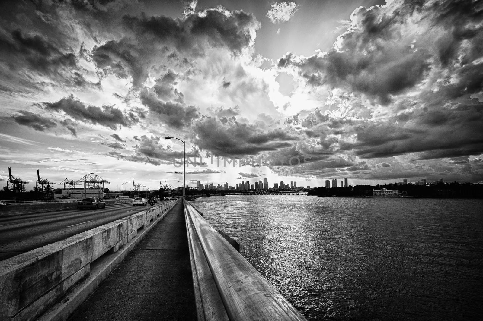 Clouds over the Atlantic ocean, MacArthur Causeway Bridge, Miami, Miami-Dade County, Florida, USA