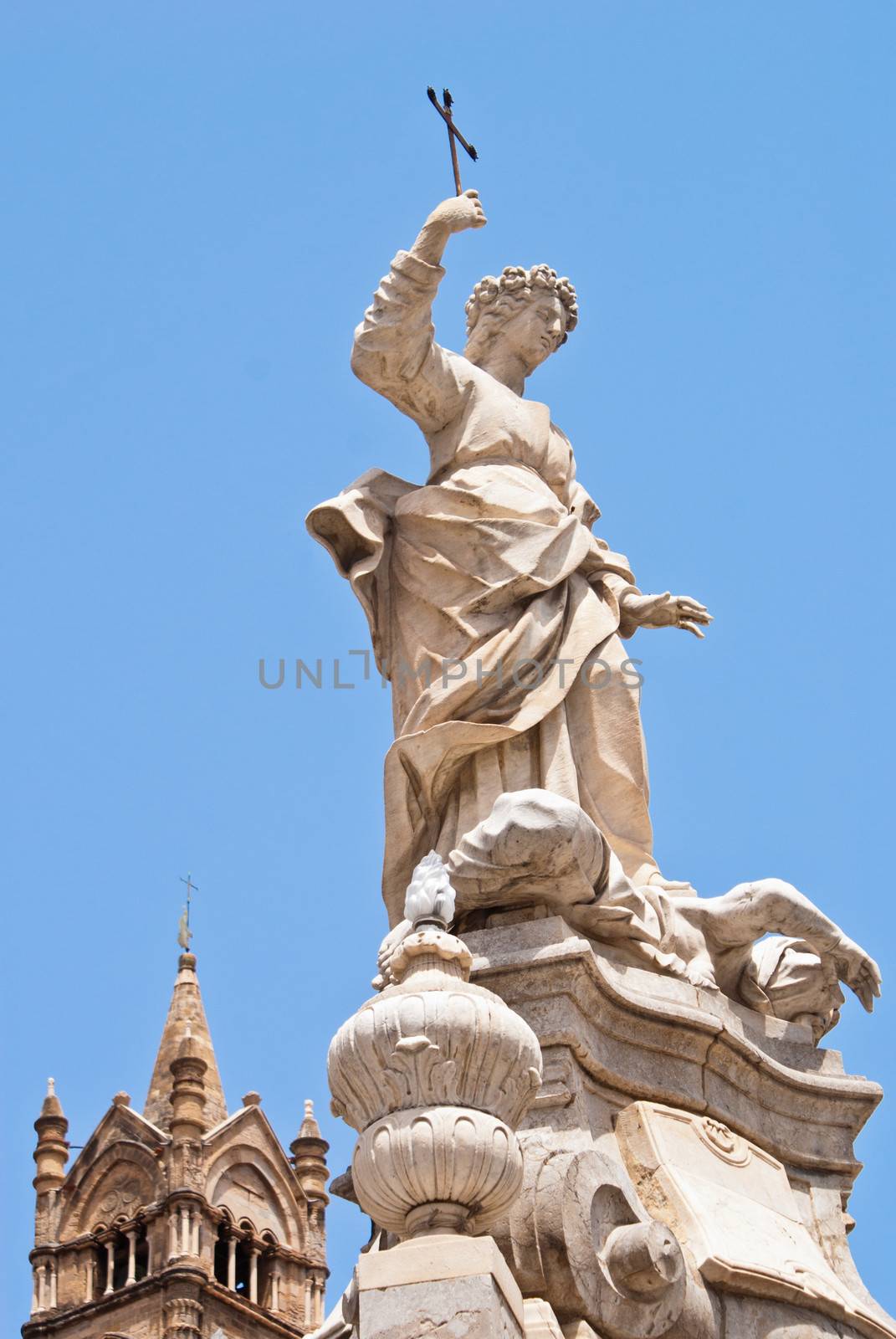 Statue of Santa Rosalia next to the cathedral of Palermo. Sicily, Italy