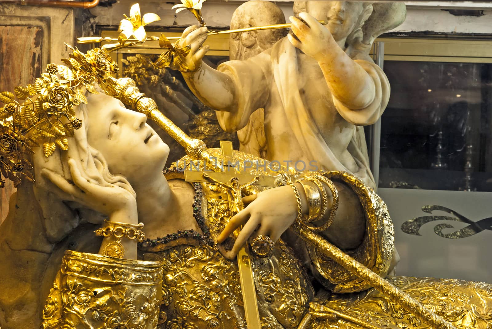 PALERMO, APRIL, 10 - Golden Saint Rosalie in The sanctuary of Santa Rosalia "Santuzza", attracts thousands of visitors every day on April, 10, 2013 in Palermo. Sicily