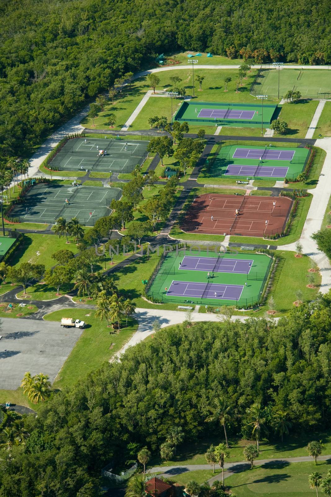 Aerial view of Crandon Park Tennis Center, Key Biscayne, Miami, Florida, U.S.A.
