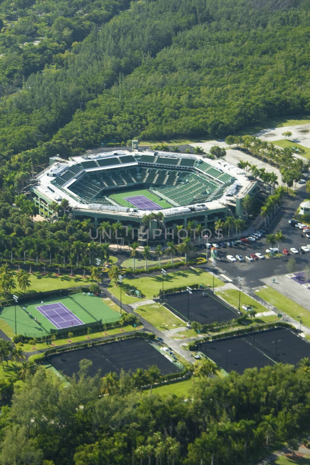 Aerial view of Crandon Park Tennis Center, Key Biscayne, Florida, U.S.A.