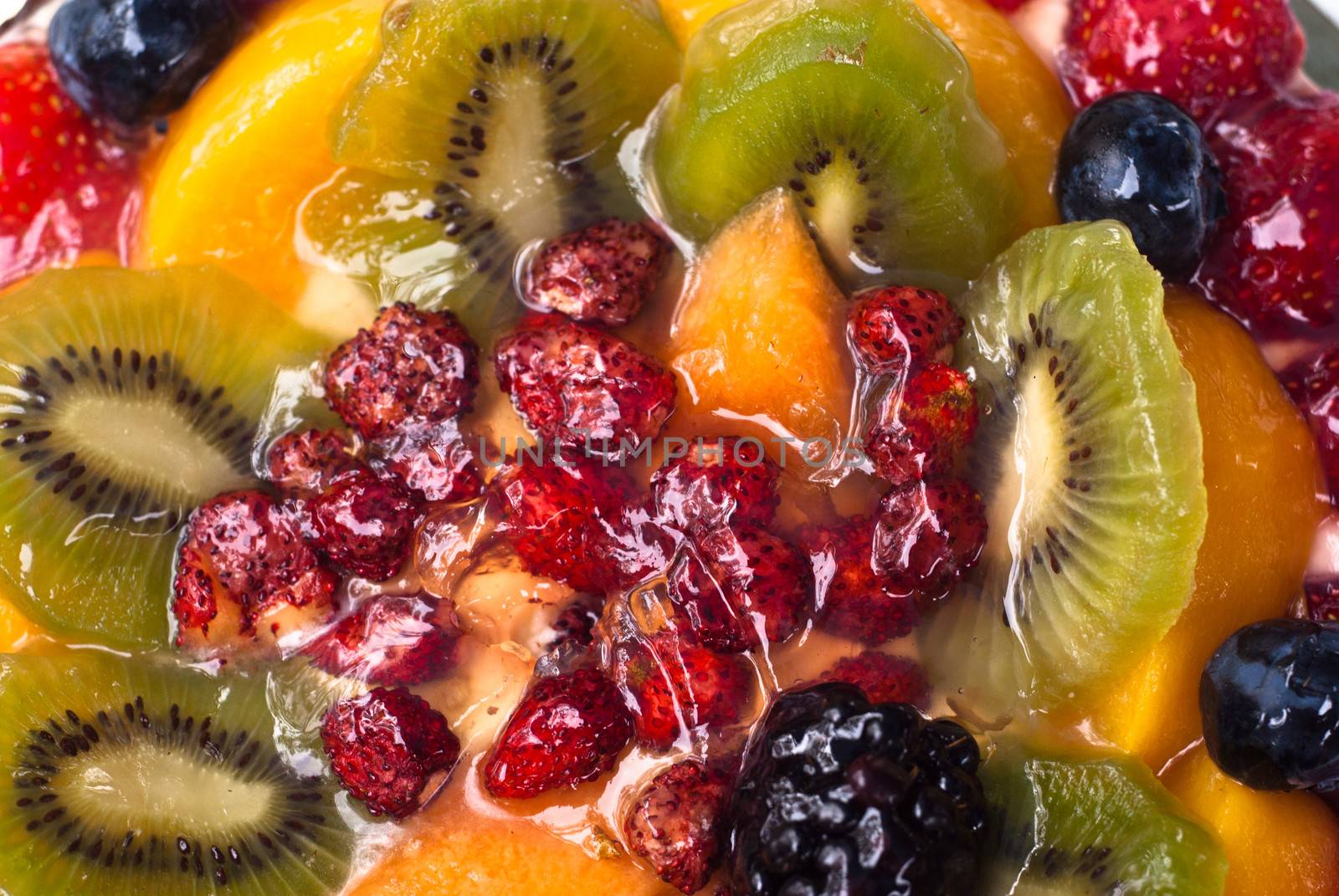 Cake with fresh fruits. closeup
