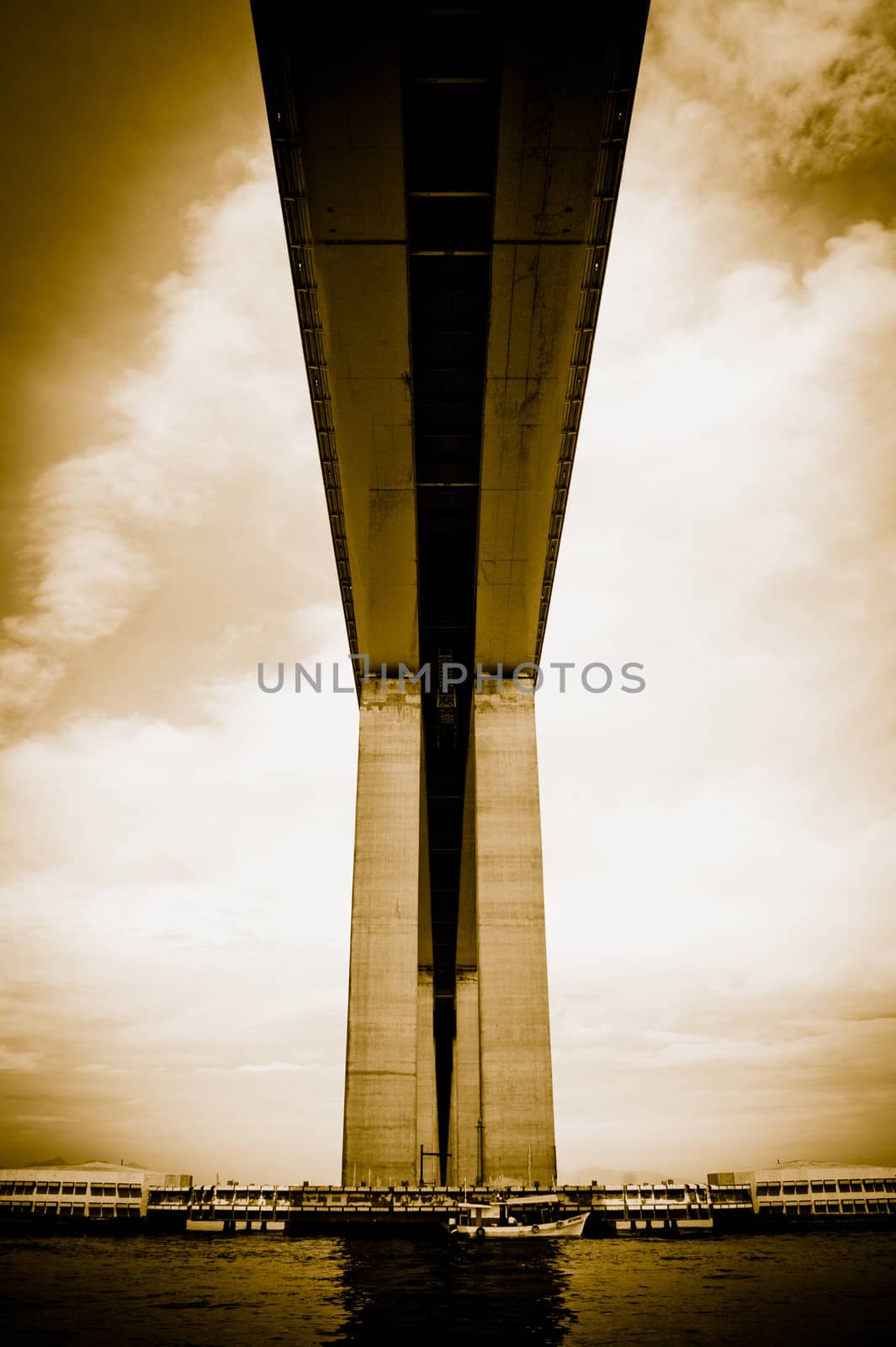 Detail of the Rio-Niteroi bridge from a boat on the Guanabara bay in Rio de Janeiro, Brazil