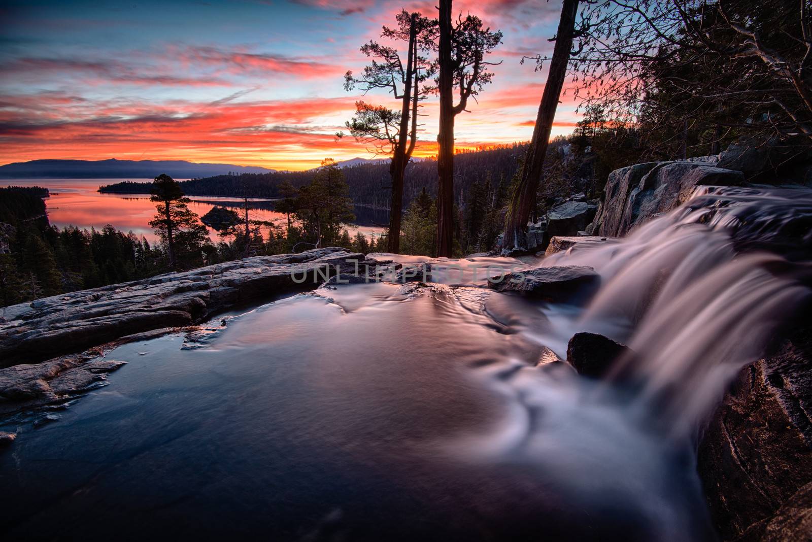 Water falling at the Eagle's Fall trail, Lake Tahoe, California, USA