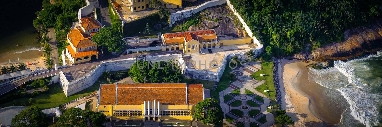 Aerial view of a fort at the waterfront, Fort of St. John, Guanabara Bay, Rio De Janeiro, Brazil