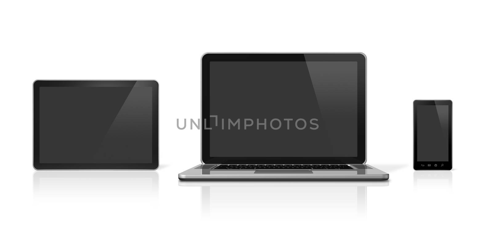 3D laptop, mobile phone and digital tablet pc - isolated on white with clipping path
