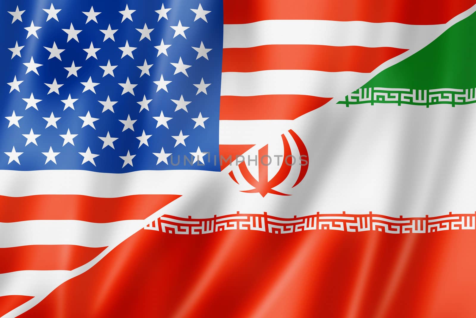 Mixed USA and Iran flag, three dimensional render, illustration